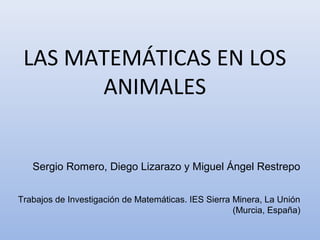LAS MATEMÁTICAS EN LOS
ANIMALES
Sergio Romero, Diego Lizarazo y Miguel Ángel Restrepo
Trabajos de Investigación de Matemáticas. IES Sierra Minera, La Unión
(Murcia, España)
 