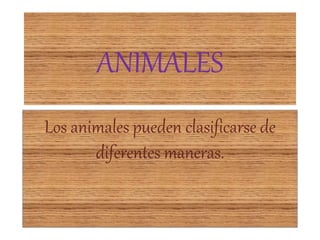 ANIMALES
Los animales pueden clasificarse de
diferentes maneras.
 