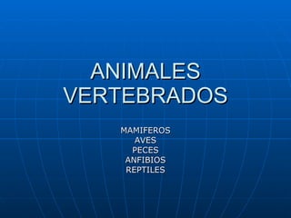 ANIMALES VERTEBRADOS MAMIFEROS AVES PECES ANFIBIOS REPTILES 