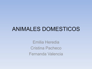 ANIMALES DOMESTICOS

      Emilia Heredia
     Cristina Pacheco
    Fernanda Valencia
 