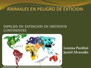 ESPECIES EN EXTINCION EN DISTINTOS
CONTINENTES




                                Lorena Pardini
                                Jaziel Alvarado
 