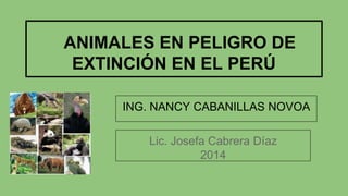 ANIMALES EN PELIGRO DE
EXTINCIÓN EN EL PERÚ
Lic. Josefa Cabrera Díaz
2014
ING. NANCY CABANILLAS NOVOA
 