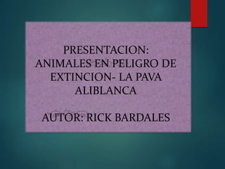 PRESENTACION:
ANIMALES EN PELIGRO DE
EXTINCION- LA PAVA
ALIBLANCA
AUTOR: RICK BARDALES
 
