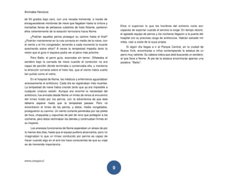 Animales Heroicos
www.conquis.cl
9
de 50 grados bajo cero, con una nevada tremenda, a través de
enceguecedores montones de nieve que llegaban hasta la cintura y
montañas llenas de peñascos cubiertos de hielo flotante, partieron
ellos valientemente de la estación ferroviaria hacia Nome.
¿Podrían aquellos perros proseguir su camino hasta el final?
¿Podrían mantenerse en la ruta correcta en medio de la nieve, con
el viento y el frío congelador, teniendo a cada momento la muerte
acechando sobre ellos? A veces la tempestad impedía tanto la
visión que el guía ni siquiera podía ver al perro más próximo.
Pero Balto, el perro guía, avanzaba sin temor. Olfateaba el
sendero bajo la carnada de nieve cuando el conductor no era
capaz de percibir dónde terminaba o comenzaba ella, y mantenía
la dirección correcta sobre el hielo liso, que el viento había vuelto
tan pulido como el vidrio.
En el hospital de Nome, los médicos y enfermeros aguardaban
ansiosamente el antitóxico. Cada día se registraban más muertes.
La tempestad de nieve había crecido tanto que ya era imposible a
cualquier criatura resistir. Aunque era enorme la necesidad del
antitóxico, fue enviado desde Nome un trineo de renos al encuentro
del trineo tirado por los perros, con la advertencia de que éste
debería esperar hasta que la tempestad pasase. Pero no
encontraron el trineo de los perros, y éstos, medio congelados,
prosiguieron su camino. Un viento cortante penetraba por las pieles
de foca, chaquetas y capuchas de piel de reno que protegían a los
cocheros, pero éstos rechinaban los dientes y continuaban firmes en
su trayecto.
Los ansiosos funcionarios de Nome esperaban un atraso de por
lo menos dos días, hasta que el equipo pudiera alcanzarlos, pero no
imaginaban lo que un trineo conducido por perros es capaz de
hacer cuando algo en el aire los hace conscientes de que su viaje
es de tremenda importancia.
Ellos ni suponían lo que los hombres del extremo norte son
capaces de soportar cuando el servicio lo exige. En tiempo récord,
el agotado equipo de perros y los cocheros llegaron a la puerta del
hospital con su preciosa carga de antitóxicos. Habían salvado mil
vidas, casi a costa de la suya propia.
Si algún día llegas a ir al Parque Central, en la ciudad de
Nueva York, encontrarás a niños contemplando la estatua de un
perro muy valiente. Su cabeza indica que está buscando un sendero:
el que lleva a Nome. Al pie de la estatua encontrarás apenas una
palabra: "Balto".
 