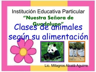 Institución Educativa Particular
“Nuestra Señora de
Guadalupe”
Clases de animales
según su alimentación
Lic. Milagros Alcalá Aguirre
 