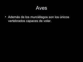 Aves
• Además de los murciélagos son los únicos
  vertebrados capaces de volar.
 