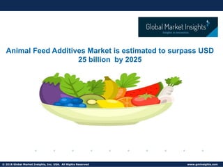 © 2016 Global Market Insights, Inc. USA. All Rights Reserved www.gminsights.com
Animal Feed Additives Market is estimated to surpass USD
25 billion by 2025
 