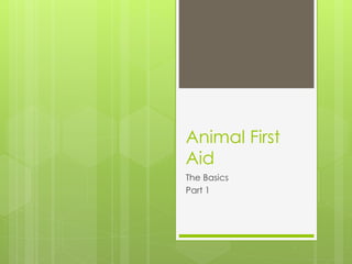 Animal First
Aid
The Basics
Part 1
 