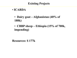 Update on animal health component 1.1