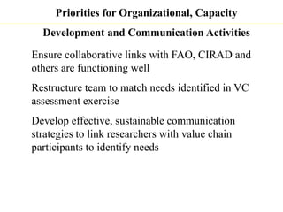 Update on animal health component 1.1