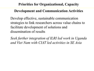 Update on animal health component 1.1