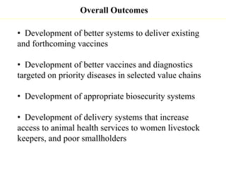 Update on animal health component 1.1