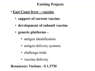 Update on animal health component 1.1