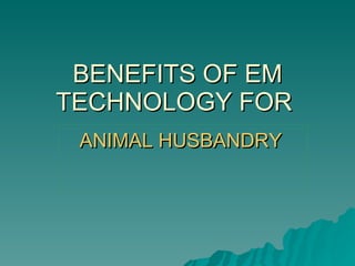 BENEFITS OF EM TECHNOLOGY FOR  ANIMAL HUSBANDRY  