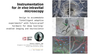 Instrumentation
for in vivo intravital
microscopy
Design to accommodate
“intelligent adaptive
experiments” with future-proof
hardware for deep learning-
enabled imaging and neuroscience
Petteri Teikari, PhD
Singapore Eye Research Institute (SERI)
Visual Neurosciences group
http://petteri-teikari.com/
Version “Mon 5 November 2018“
Figuresfrom
https://doi.org/10.1186/1752-0509-2-74
https://doi.org/10.3389/fphys.2015.00147
https://www.nikonsmallworld.com/people/wim-va
n-egmond
 