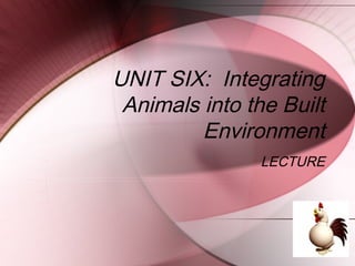 UNIT SIX: Integrating
 Animals into the Built
         Environment
                LECTURE
 