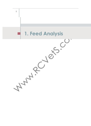 1.3. Determination of Crude Protein
Principle
Determination of total nitrogen (crude protein) is conducted using the
Kjeldahl method. The sample is digested in sulfuric acid using K2SO4/
CuSO4/TiO4 as a catalyst. N is converted into NH3, then distilled trapped
in boric acid and titrated with H2SO4.
Procedure
• Add 1g of dry sample in digestion tubes (250 ml)
• Consider blank tube
• Consider standard sample of known nitrogen contents
• Add half a tablet of catalyst
• Add 13 ml of concentrated sulfuric acid (H2SO4)
• Insert rack with 20 tubes, including blank and standard sample in
digestion block heater under fume hood, and install exhaust manifold connected to water aspirator (Fig.11)
• Keep in digester at 420 °C until liquid becomes transparent
• Remove rack with exhaust manifold from digester and allow to
cool to room temperature under fume hood
• Remove exhaust manifold and transfer tubes separately to distillation unit
• Automatic distillation: 65 ml dist. water + 35 ml of 40% sodium hydroxide solution
• Collect condensed liquid in Erlenmeyer ﬂask with 10 ml indicator
solution
• Titrate liquid with 0.1142 N sulfuric acid until color turns purple.
Calculations
%N = [1.4007×(Va–Vb)×N]/W
Va: volume of acid used for sample titration
Vb: volume of acid used for the blank
N: Normality of acid
W: sample weight in grams
1.4007: conversion factor milliequivalent weight of nitrogen and N
percent
Calculation: Percent Crude Protein (CP)
%CP = %N × F
F = 6.25 for all forages
F = 5.70 for wheat grains
F = 6.38 for milk
Using acid normality of 0.1142 one can consider that each ml of above
sulfuric acid added at titration corresponds to 1% of crude protein (CP)
if the above conversion factor (F) is equal to 6.25.

7

 