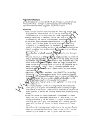 Fermentation buffer solution
• 630 ml of bicarbonate buffer
• 315 ml of macromineral solution
• 0.16 ml of micromineral solution
• 1.6 ml of resazurine solution
• 945 ml distilled water
• 60 ml of fresh prepared reducing solution
• 660 ml rumen ﬂuid.
Bicarbonate buffer
• 35 g sodium bicarbonate (NaHCO3)
• 4 g ammonium carbonate
• Dissolve in 500 ml distilled water and then make up to 1 l.
Macromineral solution
• 6.2 g potassium dihydrogen phosphate (KH2PO4)
• 5.7 g disodium hydrogen phosphate (Na2HPO4)
• 0.6 g magnesium sulphate (MgSO4.7H2O)
• Dissolve in 500 ml distilled water and then make up to 1 liter.
Micromineral solution
• 10 g manganese chloride (MnCl2.4H2O)
• 13.2 g calcium chloride (CaCl2.2H2O)
• 1 g cobalt chloride (CoCl2.6H2O)
• Dissolve in 50 ml distilled water and then make up to 100 ml.
Resazurine
• 0.1 g resazurine in 100 ml distilled water
Reducing solution
• 996 mg sodium sulphide (Na2S.9H2O)
• Dissolve in 94 ml distilled water
• 6 ml 1 N sodium hydroxide solution (NaOH)
• 1 N NaOH = 4 g NaOH in 100 ml distilled water.
Equipment
• Precision balance (Fig. 5)
• Circulating water bath (rotating syringe holder) (Fig. 30)
• Circulating water bath with holder for syringes (Fig. 31)
• Heating plate with stirrer (Fig. 32)
• CO2 cylinder (Fig. 33)
• Woulff bottle (Fig. 32)
• Dispenser (Fig. 32)
• 100 ml special syringes for GPT (Fig. 34).
Reference
• Makkar HPS. 2003.

39

 