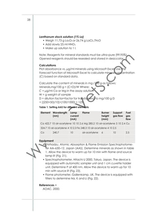 Where
MC: sample moisture content in %
%MC = W1–W2
Wsi: weight of the sample in gram
Wsf: weight of the sample after drying at 105 °C in air-circulation oven
and up to constant weight in gram
W1 = (100×Wsf)/Wsi
W2: Weight of volatile acids in %
2.3.2. Extraction of Silage “Juice”
Silage “juice” extraction is made on fresh or frozen samples. Frozen
samples should be kept in tight bags and left in room temperature (15
to 20 °C) overnight. Juice may be extract by pressing or maceration.
Maceration is recommended because pressing is not applicable for
silages with high dry matter contents. The following procedure is recommended:
• 200 g of wet silage sample are weighed in a 1 l beaker to which 1 l
of de–ionized water is added. Mix carefully and leave overnight at
4 °C
• Blend the sample for 2 min and ﬁlter through coarse (20–25 μm
particle retention) ﬁlter paper.
The extract will be used to determine pH, ammonia, volatile fatty acids
(Acetic, Proprionic, Butyric, & Iso–butyric acids) and lactic acid.
2.3.3. pH
pH is a key criteria to evaluate silage fermentation. Generally, the lower
the pH, the better preserved and more stable is the silage. Haylage
Silage sample
100 g sample mac
erated in 1000 ml
distilled water
Filtration

DM
determination
(drying at 105 °C
in air circulated
even)

Sample grinding

Solution
Measurement of pH
ammonia soluble N
acetic propionic
and butyric acids

Drying at 50 °C
air-circulated
oven

Correction
of DM

Conventional
feed analysis

Assessment of
fermentation quality
Figure 42. Major steps in silage nutritional quality assessment

51

 