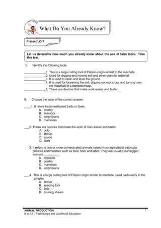 Tle Module Animal Production TLE -Learning Module - Animal Production | PDF
