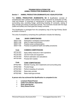 Animal Production (Ruminants) NC II Training Regulations | PDF