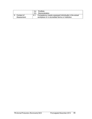 Animal Production (Ruminants) NC II Training Regulations | PDF