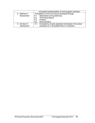 Animal Production (Ruminants) NC II Training Regulations | PDF