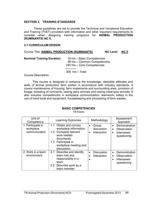 Animal Production (Ruminants) NC II Training Regulations | PDF