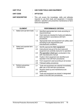 TESDA - TR - Animal Production (Ruminants) NC II | PDF
