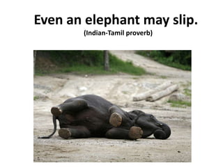 Even an elephant may slip.
(Indian-Tamil proverb)
 