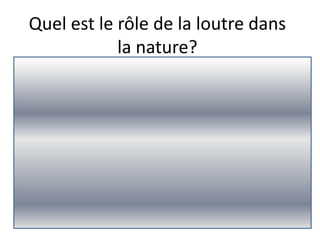Quel est le rôle de la loutre dans
la nature?

Plantes marines

 
