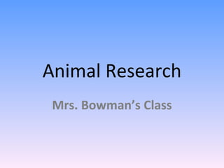 Animal Research Mrs. Bowman’s Class 