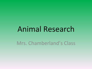 Animal Research Mrs. Chamberland’s Class 