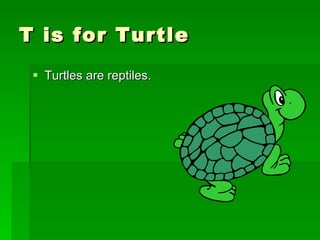 T is for Turtle  Turtles are reptiles. 