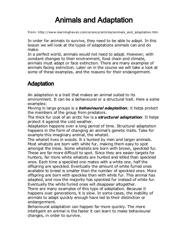 Animals and adaptation