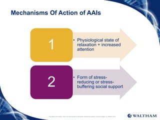 Proprietary information: Not to be reproduced or distributed without the express consent of Mars Inc. ©Mars 2016
Mechanisms Of Action of AAIs
• Physiological state of
relaxation + increased
attention1
• Form of stress-
reducing or stress-
buffering social support2
 
