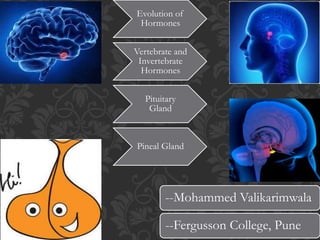 Evolution of
Hormones
Vertebrate and
Invertebrate
Hormones
Pituitary
Gland
Pineal Gland
--Mohammed Valikarimwala
--Fergusson College, Pune
 
