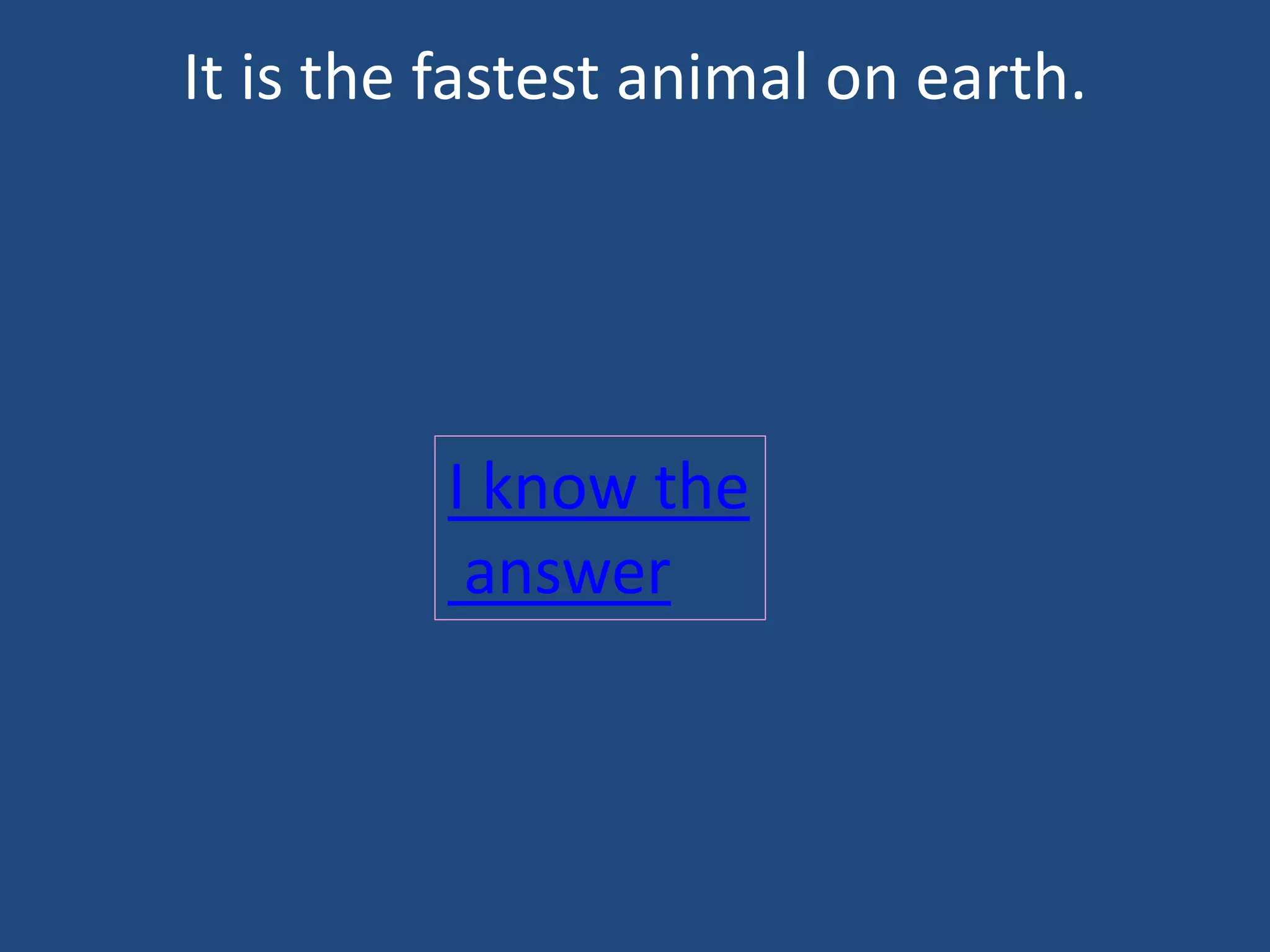 It is the fastest animal on earth.
I know the
answer
 