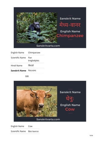 Animals name in sanskrit | PDF