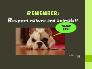 Remember:

Respect nature and animals!!
Thank
you!

By: Miss Patricia
2013

 