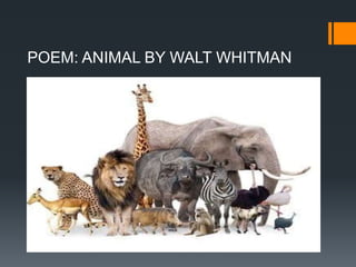 POEM: ANIMAL BY WALT WHITMAN
 