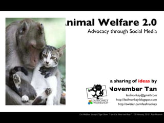 Animal Welfare 2.0 Advocacy through Social Media a sharing of  ideas  by November Tan [email_address] http://leafmonkey.blogspot.com http://twitter.com/leafmonkey Cat Welfare Society’s Tiger Show: “I am Cat. Hear me Roar.” . 25 February 2010 . Post-Museum 