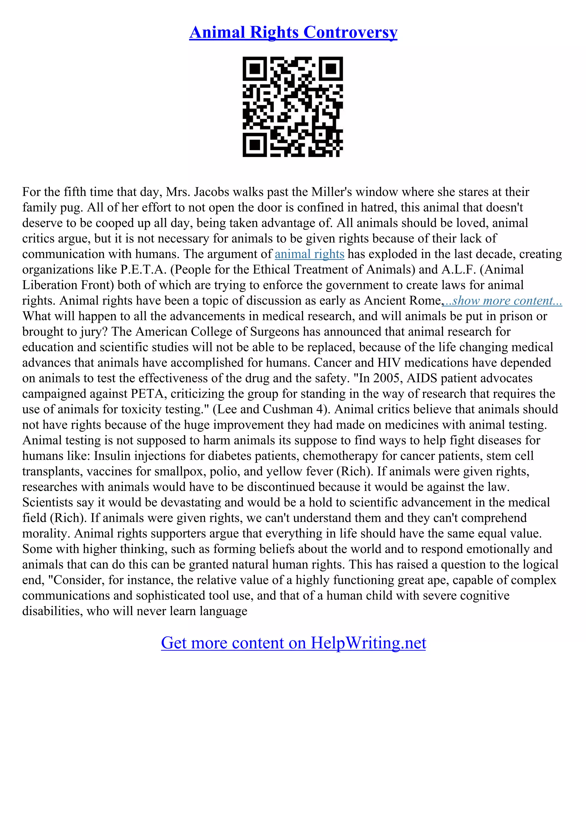 Animal Welfare Essay | PDF