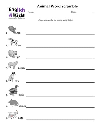 Animal Word Scramble