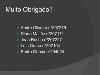 Muito Obrigado!!André Oliveira nº207279Diana Maltêz nº207171Jean Rocha nº207227 Luís Gama nº207104Pedro Garcia nº204024