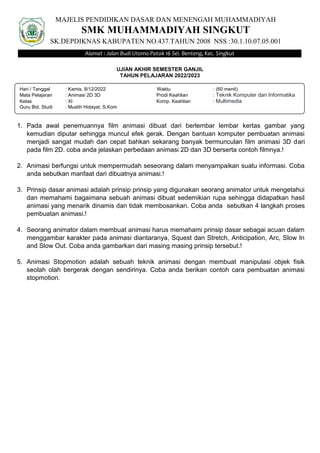 Soal HOTS Animasi 2D 3D | PDF