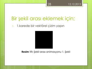 28

12.12.2013

Bir şekil arası eklemek için;
1.

1.karede bir vektörel çizim yapın

Resim 11: Şekil arası animasyonu 1. Şekil

 