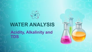 WATER ANALYSIS
Acidity, Alkalinity and
TDS
 