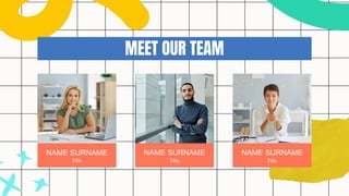 MEET OUR TEAM
NAME SURNAME
Title
NAME SURNAME
Title
NAME SURNAME
Title
 