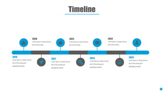 Timeline
2020
Lorem Ipsum is simply dummy
text of the printing.
2019
Lorem Ipsum is simply dummy
text of the printing and
typesetting industry.
2022
Lorem Ipsum is simply dummy
text of the printing.
2021
Lorem Ipsum is simply dummy
text of the printing and
typesetting industry.
2024
Lorem Ipsum is simply dummy
text of the printing.
2023
Lorem Ipsum is simply dummy
text of the printing and
typesetting industry.
8
2025
Lorem Ipsum is simply dummy
text of the printing and
typesetting industry.
 